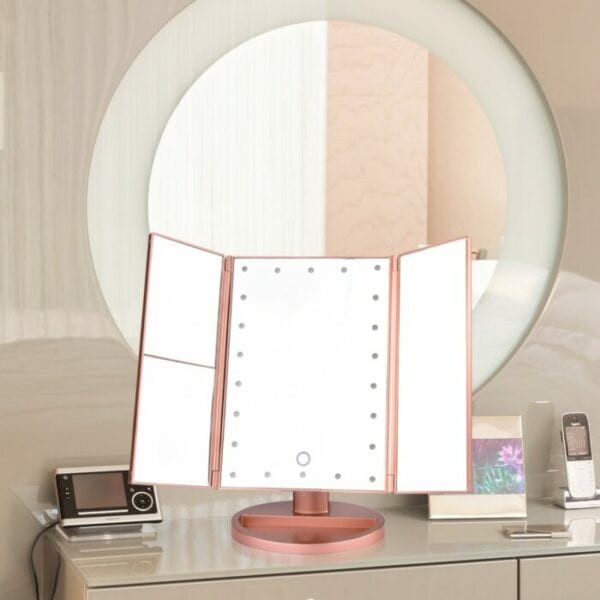 22 LED Makeup Mirror Light 3 Folding Magnifying Vanity Mirror Cosmetics 1X/2X/3X/10X Magnifier Touch Screen Table Desktop Lamp