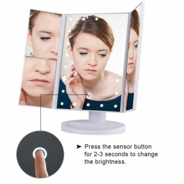 22 LED Makeup Mirror Light 3 Folding Magnifying Vanity Mirror Cosmetics 1X/2X/3X/10X Magnifier Touch Screen Table Desktop Lamp